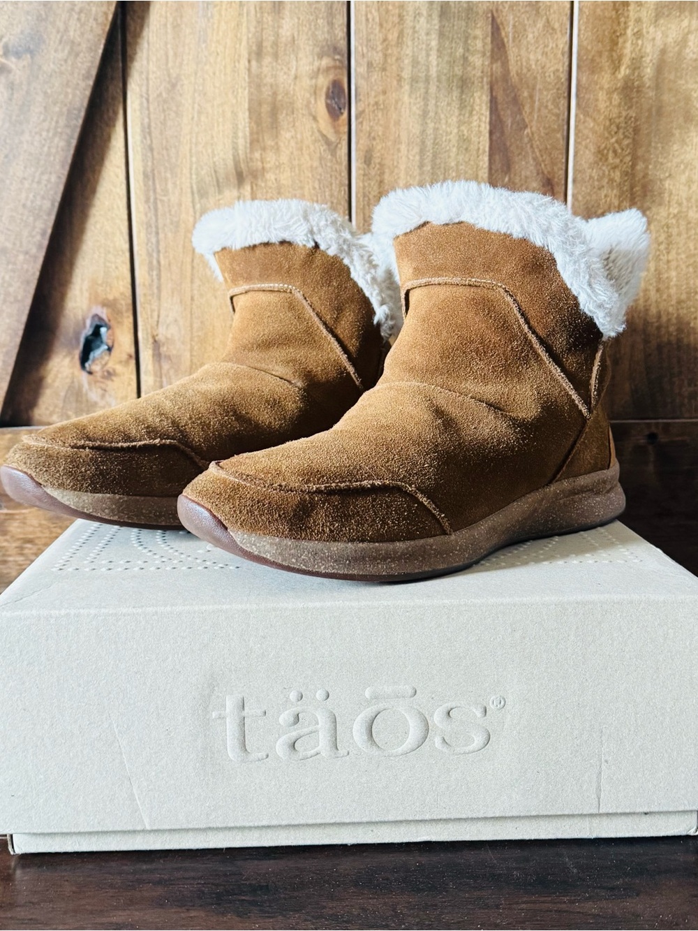 Taos Chestnut Suede Future Mid Fur-Lined Ankle Boots - USED